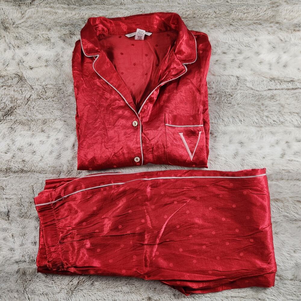 Victoria's Secret Holiday Red Polka Dot Satin Pajama Set Medium Top / XS Bottoms